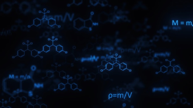 Fórmulas de química en azul generadas por computadora