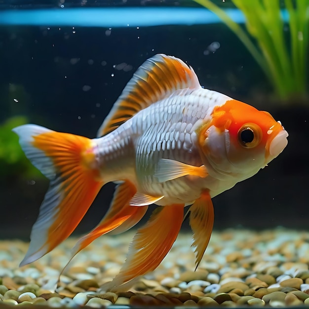 Foto fornecer um fundo de aquário com peixe-dourado de três caudas gerado por ia