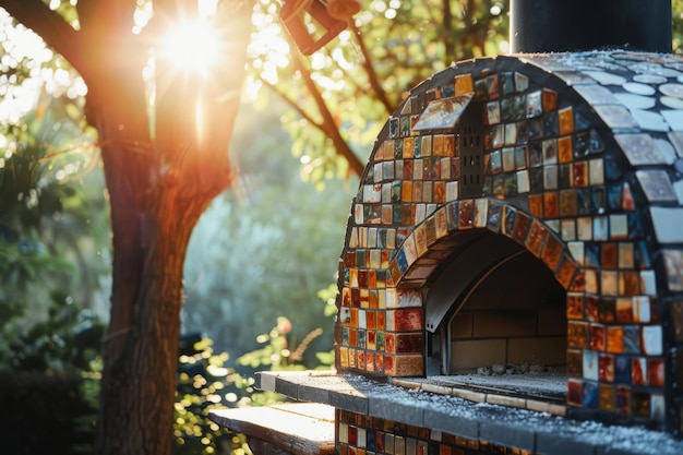 Forno de pizza ao ar livre com azulejos IA generativa