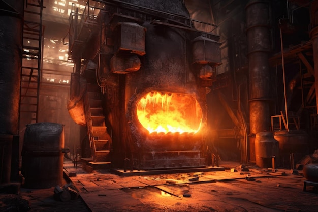 Forno industrial com chamas e calor criado com ai gerador