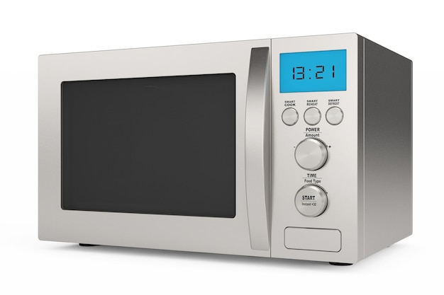 Forno micro-ondas moderno em um fundo branco