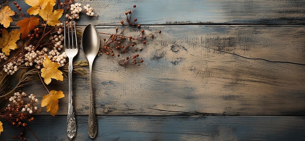 Foto forquilla y cuchillo de espacio vacío en fondo de madera establecimiento de la mesa vacío en la mesa de madera vista de arriba