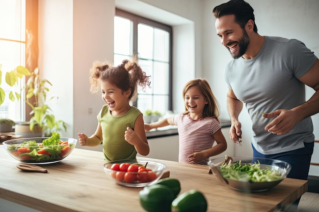 Foto fortalecer el sistema inmunológico a través de una vida activa y cocinar saludablemente momentos familiares alegres