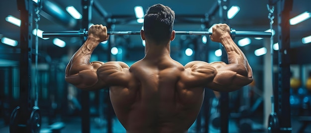 Fortalecimiento de los músculos de la espalda Un culturista realizando el ejercicio Lat Pulldown Concepto de fitness Músculos de la espaldas Culturismo Lat Pulldow Exercicio