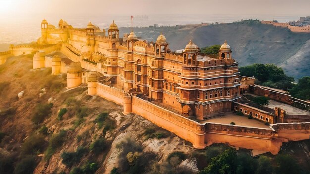 Forte de âmbar bonito perto da cidade de Jaipur, na Índia, Rajasthan