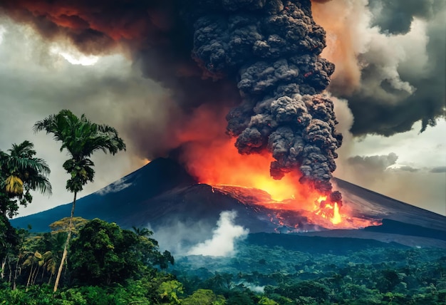 Foto forte erupção vulcânica