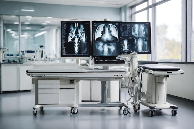 Foto fortgeschrittene röntgen-scan-diagnosemaschine im krankenhaus-labor als breites banner