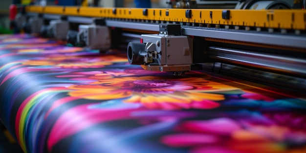 Foto fortgeschrittener industrieller drucker, der lebendige, komplizierte designs auf massiven papierrollen kopieren kann