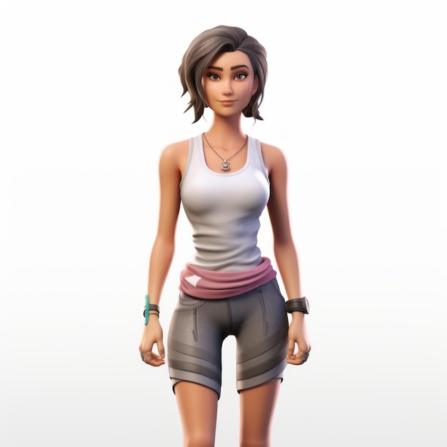 Fortnite Girl Characters Skin V4 Alto Detalhe 3D Render Cartoon de Avery com Tank Top