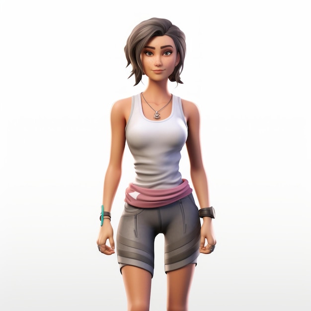 Fortnite Girl Characters Skin V4 Renderizado en 3D de dibujos animados de Avery con camiseta de tanque