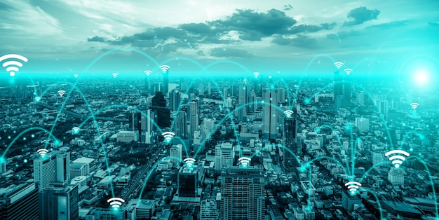 Fortschrittliche Kommunikation und globale Internet-Netzwerkverbindung in Smart City
