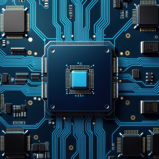 Fortschrittliche Technologie-Visualisierung, Leiterplatte, CPU-Prozessor, Mikrochip, künstliche Intelligenz