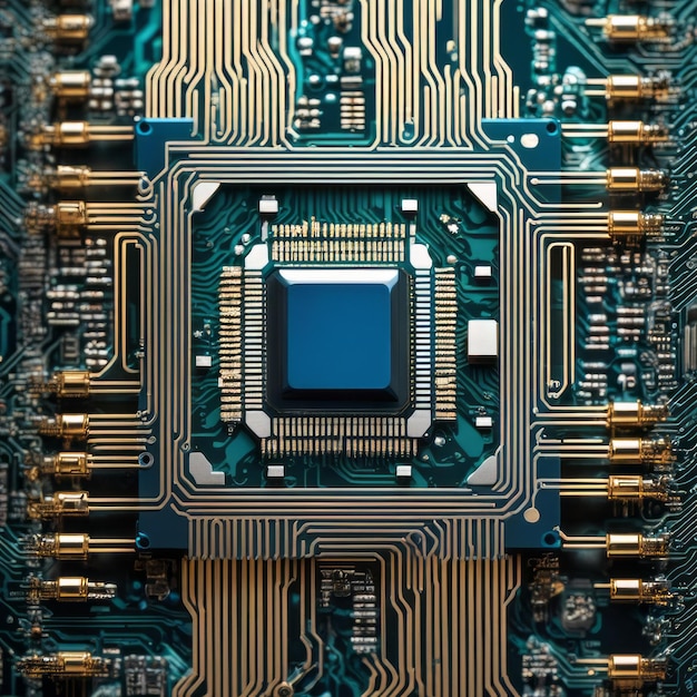 Fortschrittliche Technologie-Visualisierung, Leiterplatte, CPU-Prozessor, Mikrochip, künstliche Intelligenz