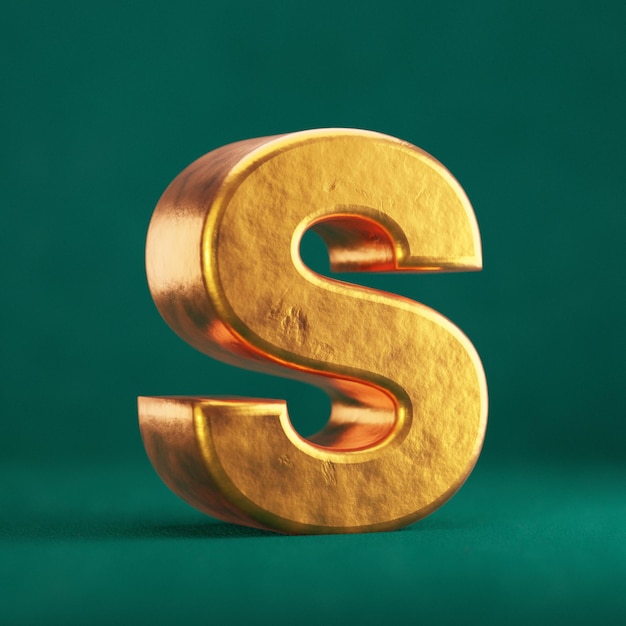 Fortuna Gold Letter S Großbuchstaben auf Tidewater Green Hintergrund. Symbol für die Trendfarbe der Schriftart. 3D-Rendering.