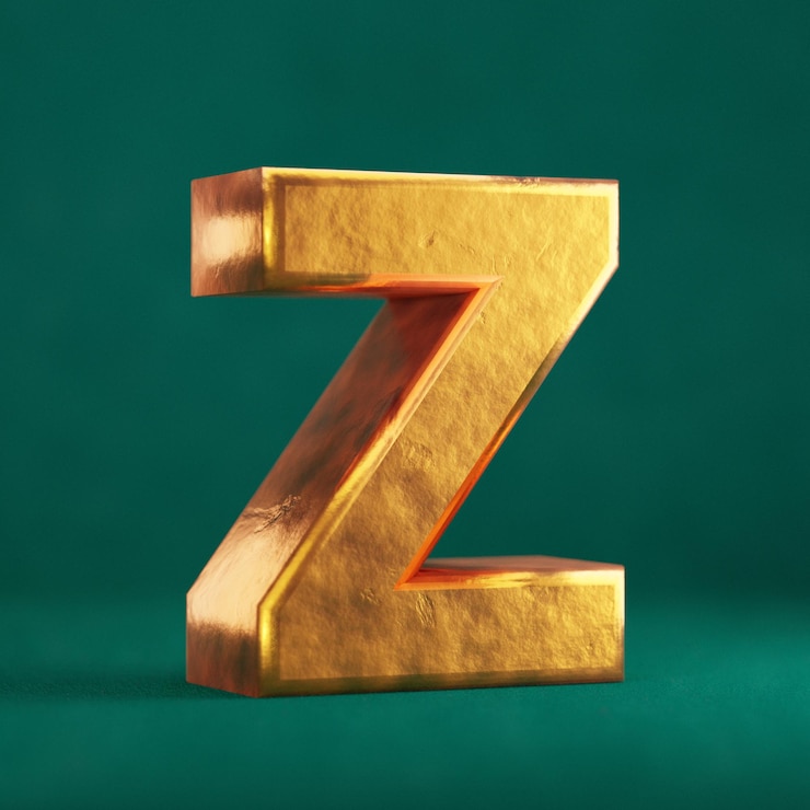 Foto fortuna gold letter z mayúscula sobre fondo verde tidewater. símbolo de tipo de fuente de color de tendencia. render 3d.