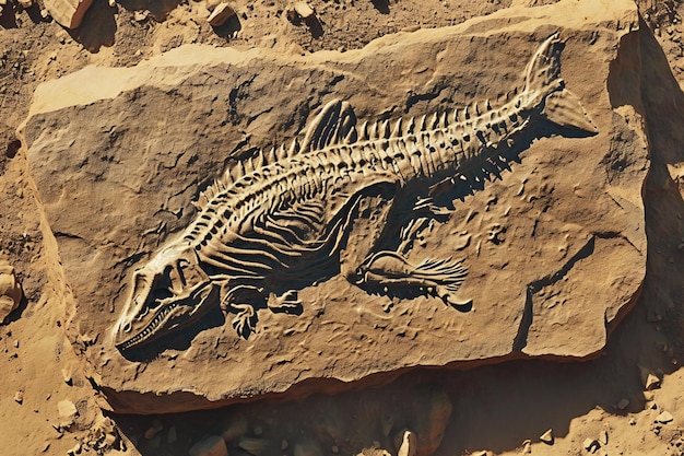 Foto el fósil de un cocodrilo en el desierto de cerca