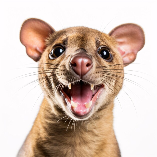 Fossa Retrato de feliz sorprendido divertido cabeza de animal mirando Pixar Estilo renderización 3D Ilustración