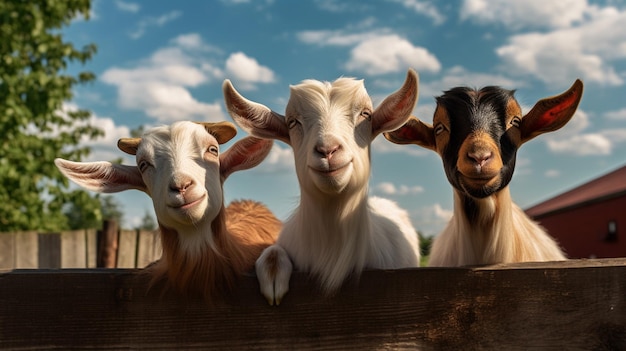 foto 3 cabras en la granja en un día soleado