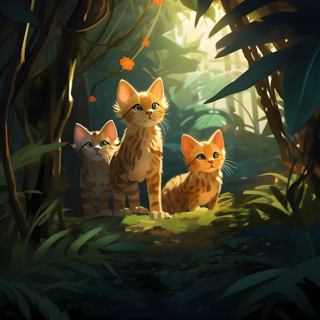 Foto 3 lindos gatinhos com fundo verde
