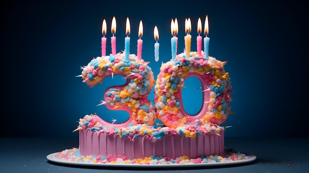 Foto 30 Geburtstag feiern Arrangement mit Geburtstagskuchen generative ai