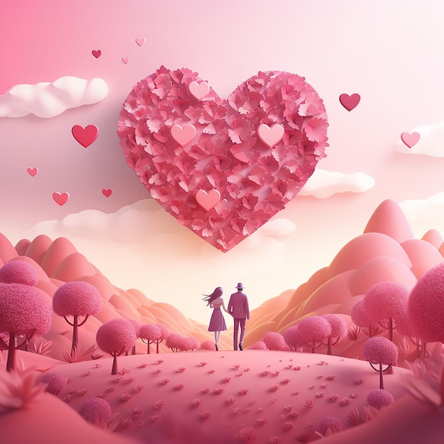 Foto en 3D del amor en el fondo del corazón hecha con IA generativa