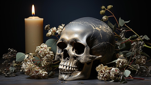 Foto en 3D de un cráneo con papel tapiz de vela