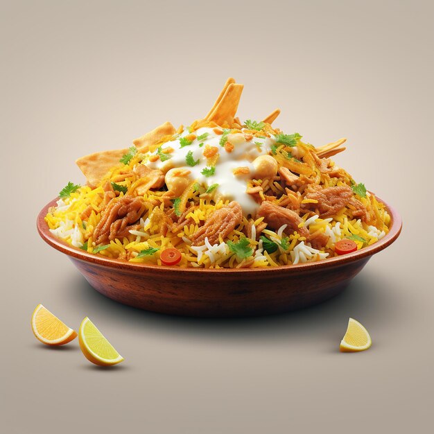 Foto 3D de delicioso biryani quente e picante feito com AI generativo