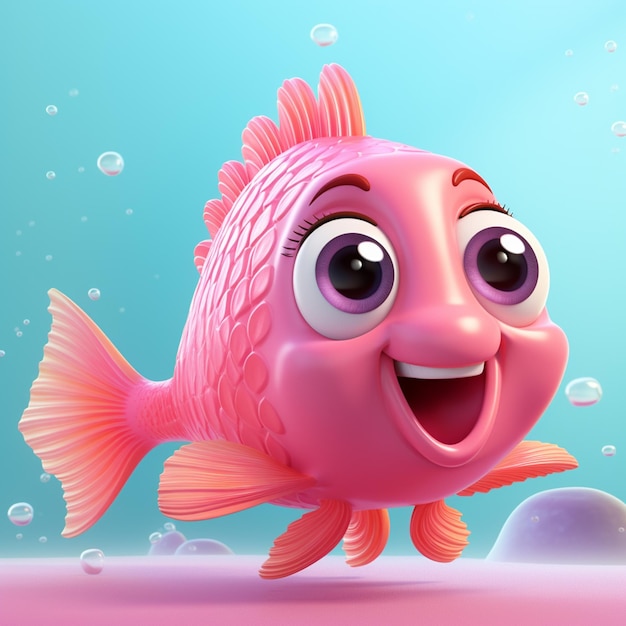 Foto foto 3d de personagem de desenho animado de peixe rosa