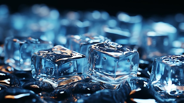 Foto 3D de um cubo de gelo e papel de parede de água