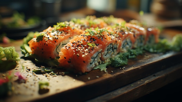 Foto 3D de um papel de parede de sushi