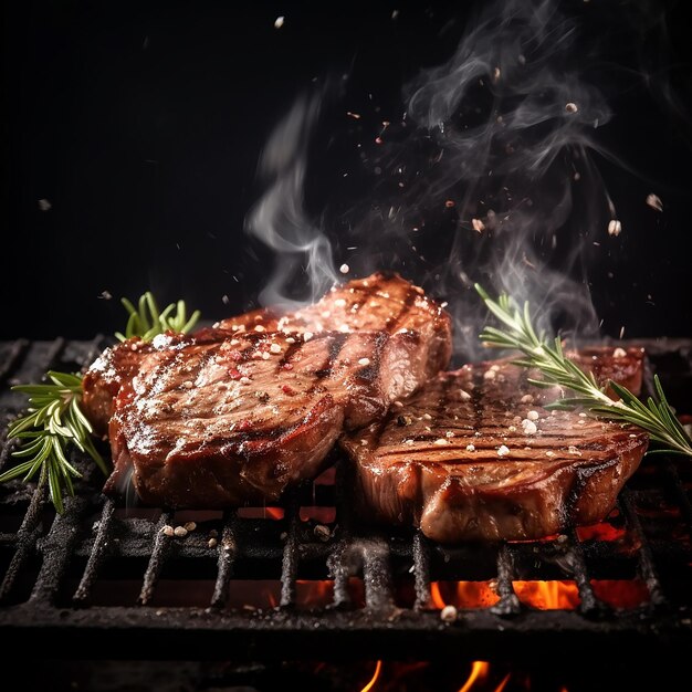 Foto en 3D de una deliciosa comida a la parrilla picante en el fuego hecha con IA generativa