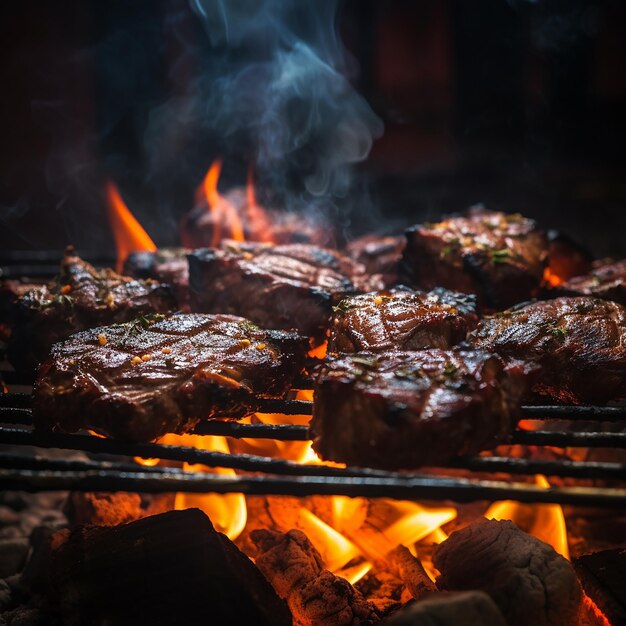 Foto foto en 3d de una deliciosa comida a la parrilla picante en el fuego hecha con ia generativa