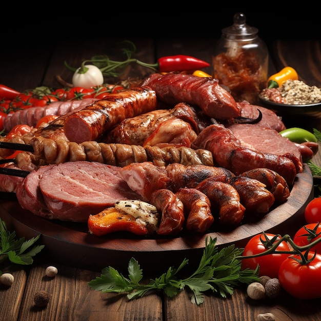 Foto en 3D de una deliciosa comida a la parrilla picante en la mesa hecha con IA generativa