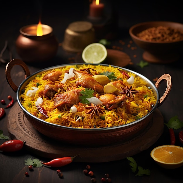 Foto en 3D de un delicioso biryani caliente y picante hecho con AI generativa