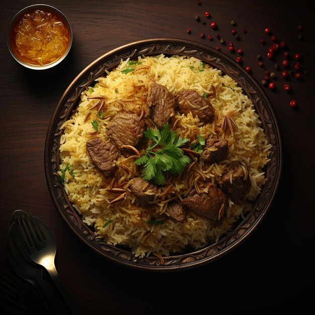 Foto en 3D de un delicioso biryani caliente y picante hecho con AI generativa