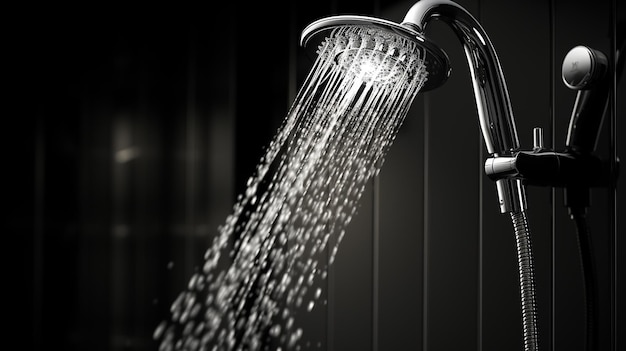 Foto foto 3d de un equipo de baño en blanco y negro para duchas higiénicas con ducha de ahorro de agua