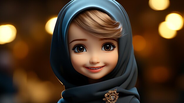 Foto en 3D de una hermosa chica con hijab necesita un papel tapiz de libro