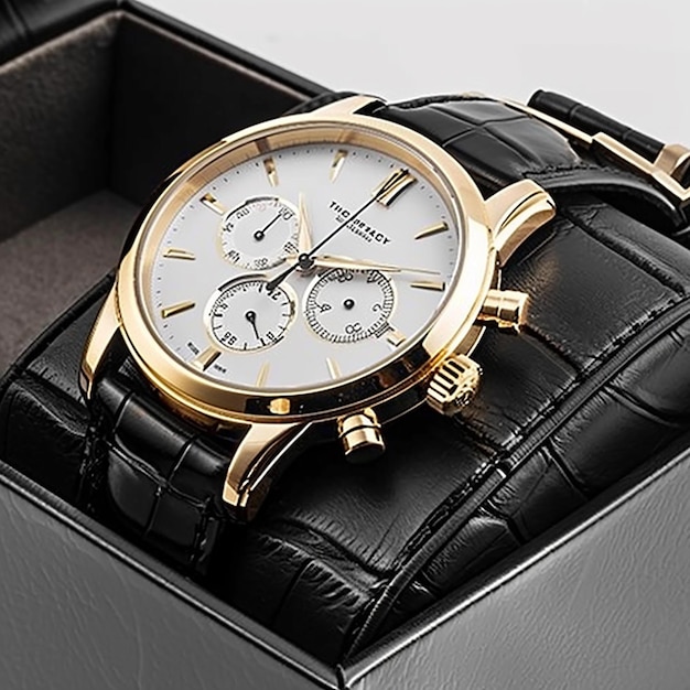 Foto en 3D de un hermoso reloj con puntas de cuero de fondo fresco