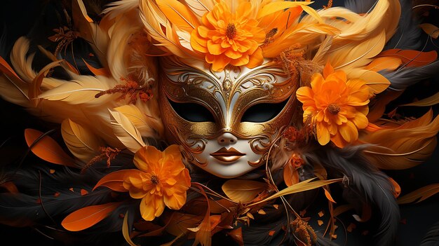 Foto 3d de una máscara de carnaval veneciano aislada en un fondo oscuro mascarada una plantilla de máscara para ca