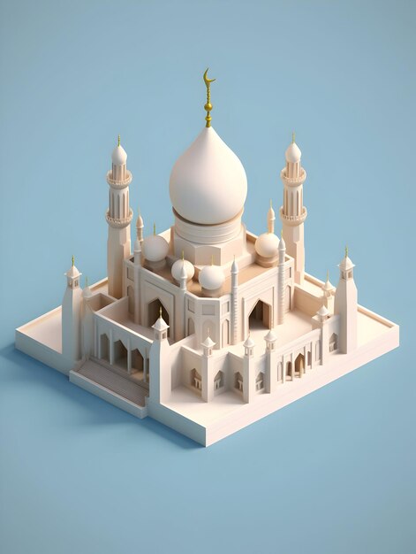 Foto foto 3d de la mezquita y la decoración ornamentada aislada en un fondo colorido
