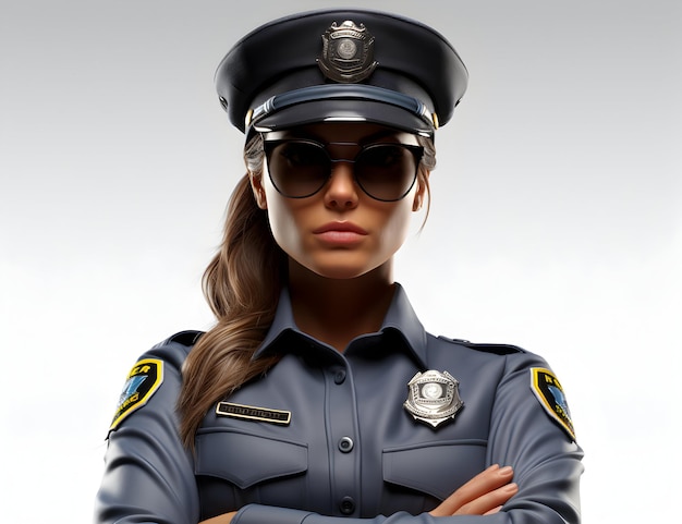 Foto 3d modelo de mulher policial isolado em fundo branco ai generativo