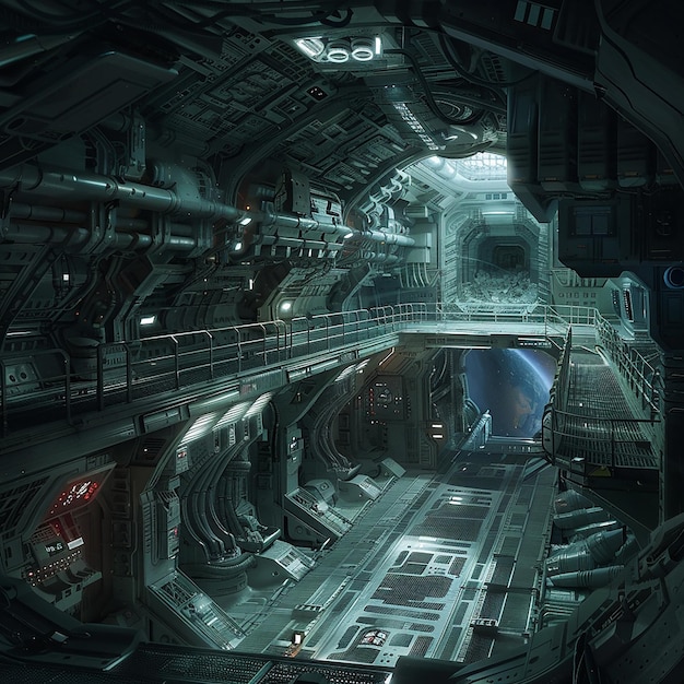 Foto en 3D de una nave espacial con un entorno fresco