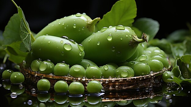 Foto en 3D de un papel tapiz de guisantes verdes