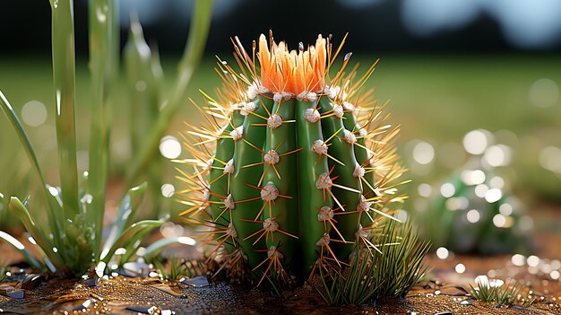 Foto una foto en 3d de un papel tapiz con una imagen bonita de una flor de cactus