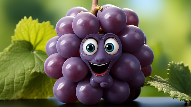 una foto en 3D de un personaje de las uvas de dibujos animados