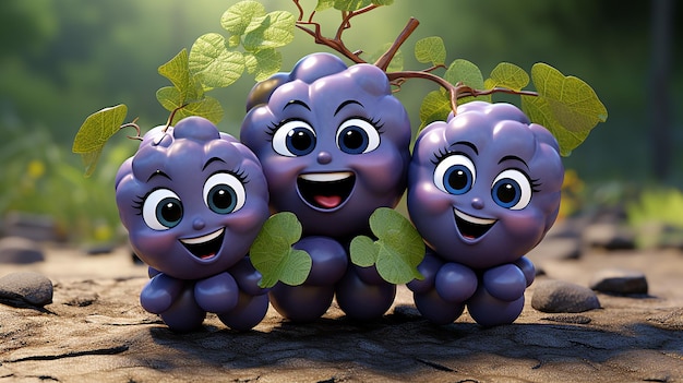 una foto en 3D de un personaje de las uvas de dibujos animados