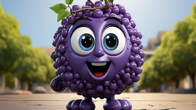 una foto en 3D de un personaje de las uvas de dibujos animados