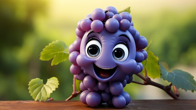 una foto en 3D de un personaje de las uvas de dibujos animados