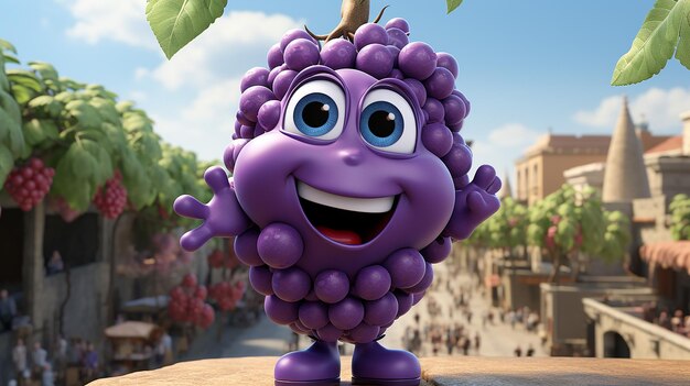 una foto en 3D de un personaje de las uvas de dibujos animados