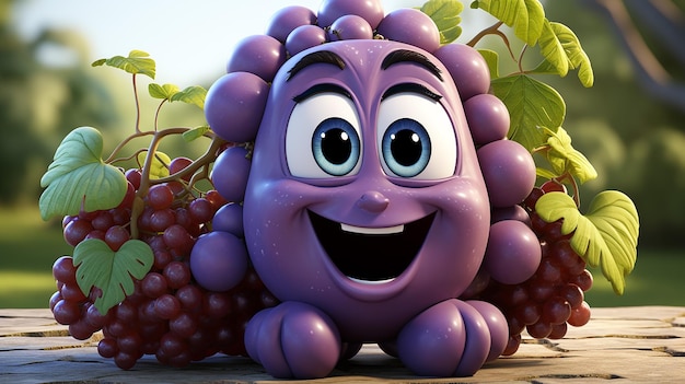 una foto en 3D de un personaje de las uvas de dibujos animados